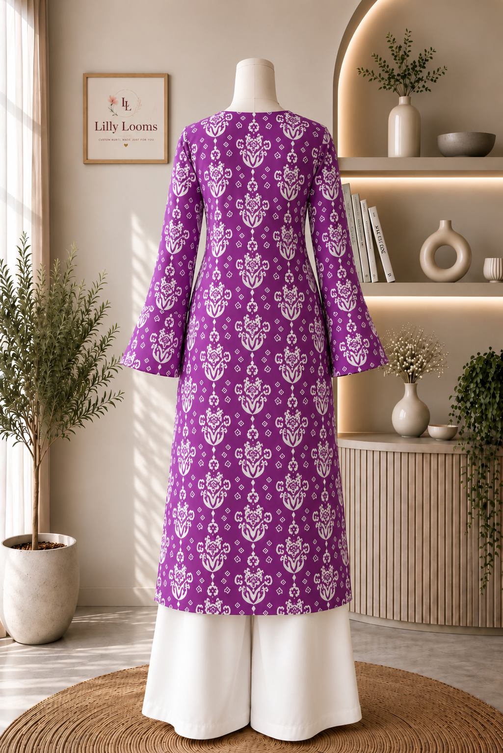 Purple Cotton Long Straight Kurti