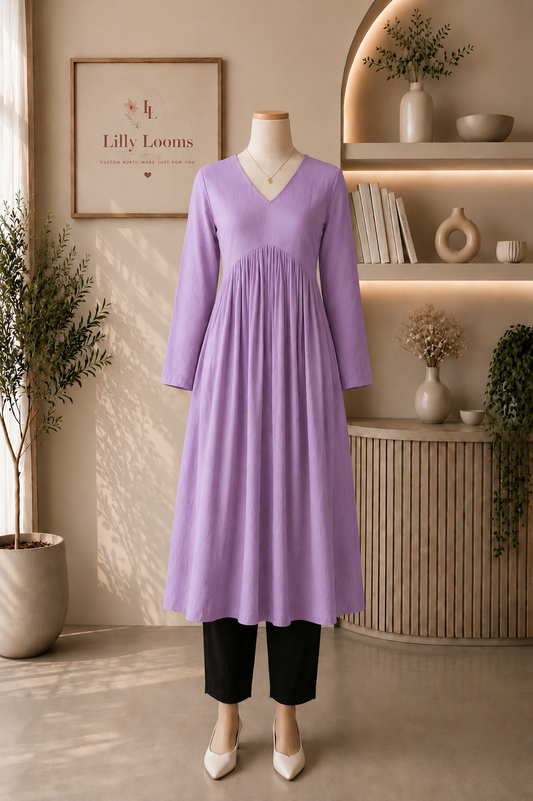 Solid Lilac Cotton Flex Alia Cut Kurti