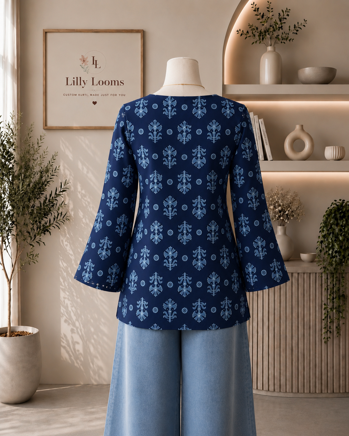 Deep Blue Cotton Short Kurti