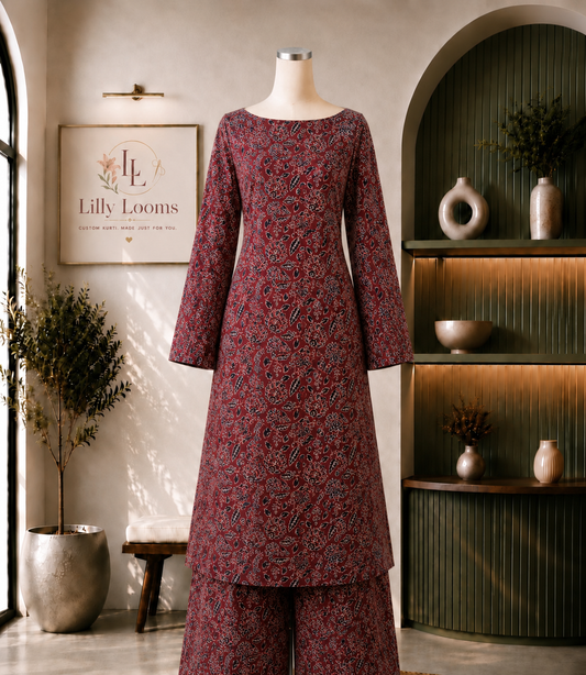 Maroon Floral Cotton Co-ord Set