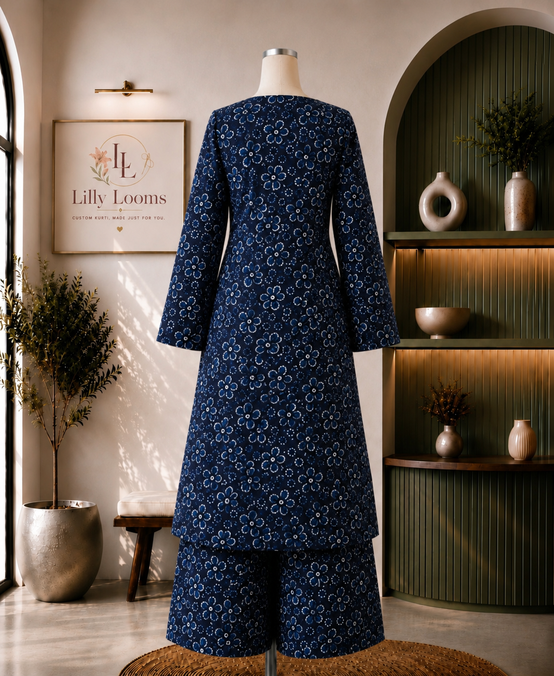 Navy Blue Floral Cotton Co-ord Set