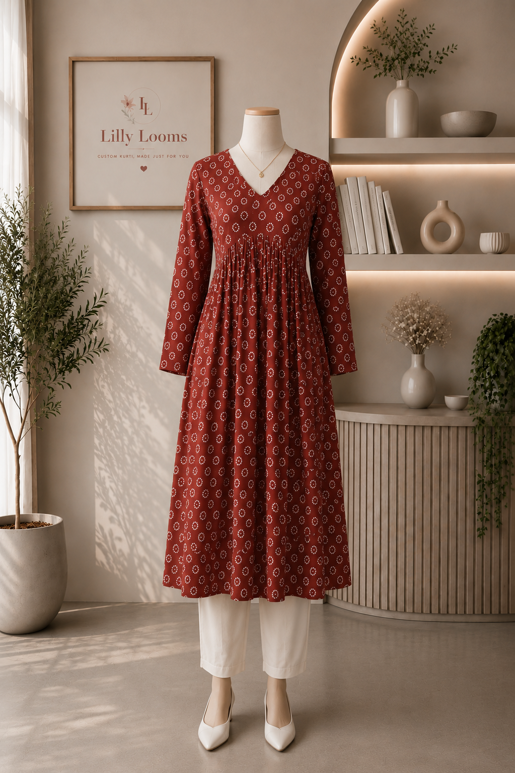 Rust Orange Bandhej Alia Cut Kurti