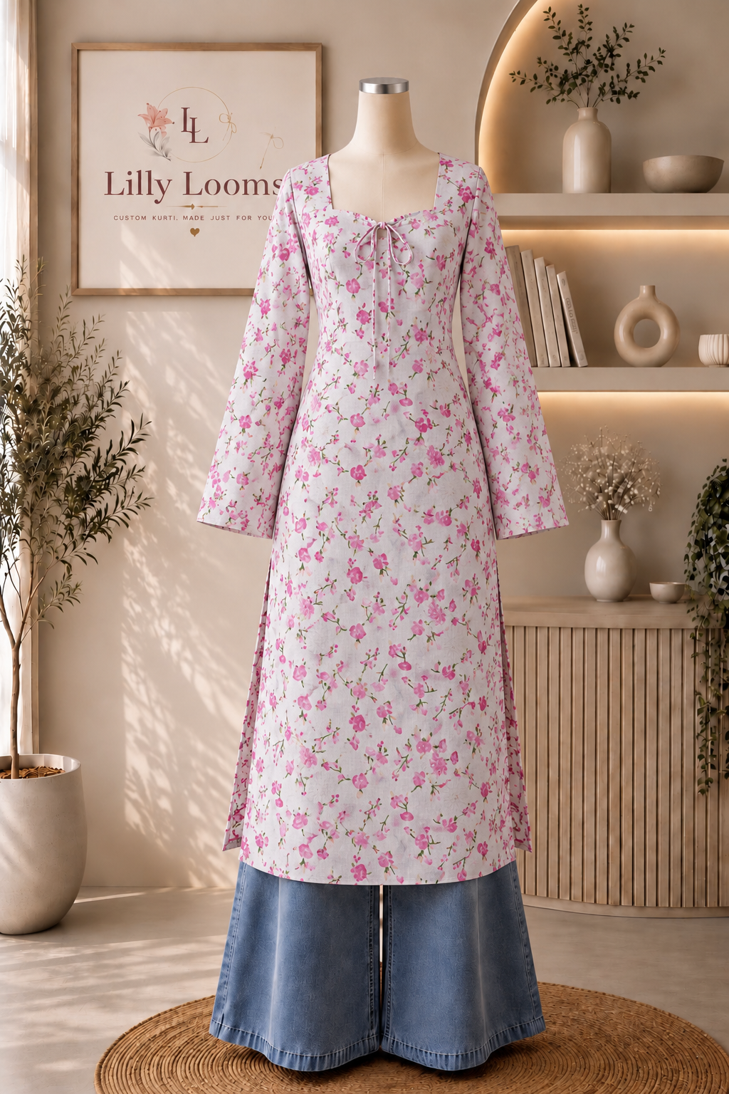 Pink Blossom Soft Cotton Long Kurti