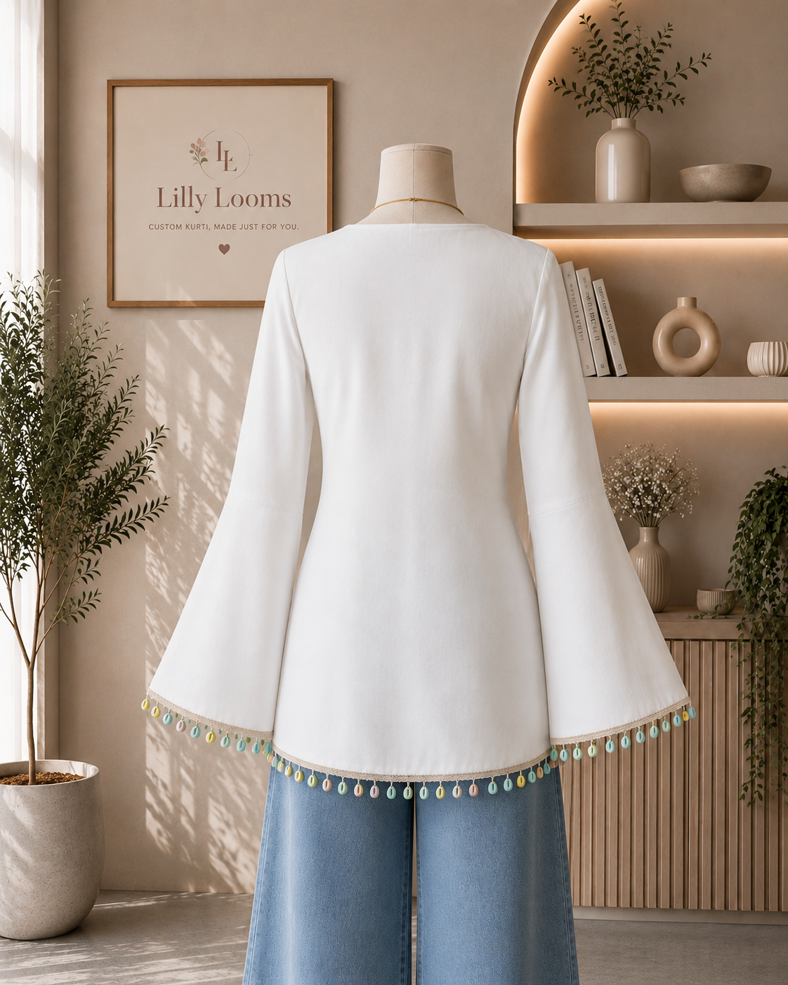 Solid White Cotton Short Kurti With Multicolour Kodi Lace