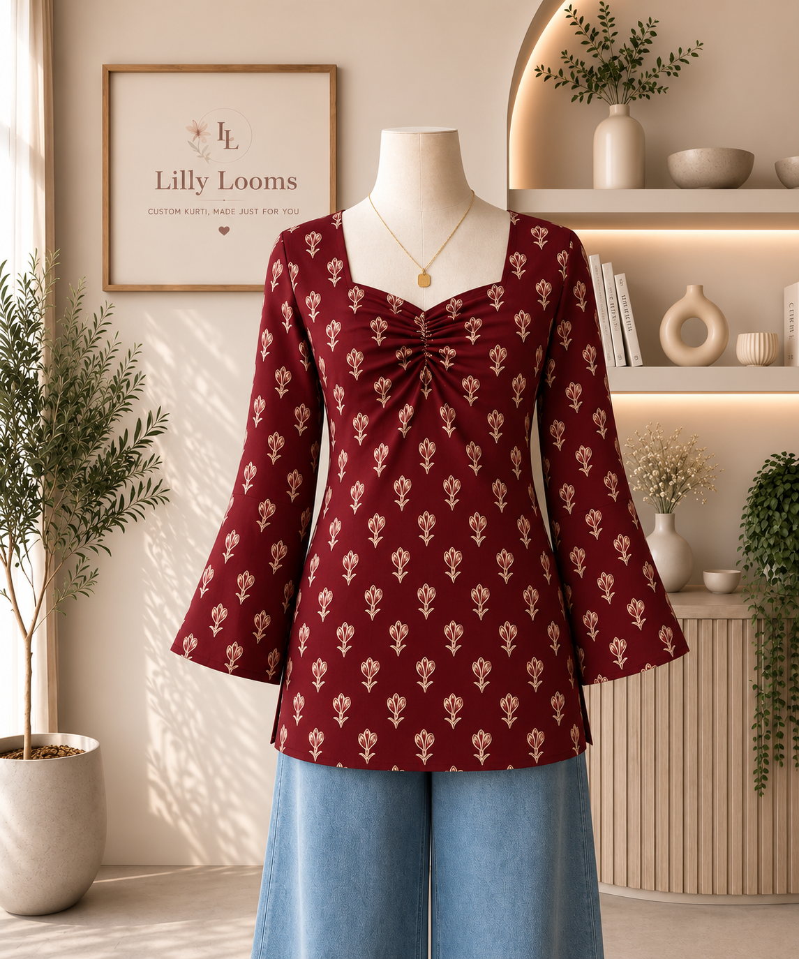 Maroon Cotton Short Kurti