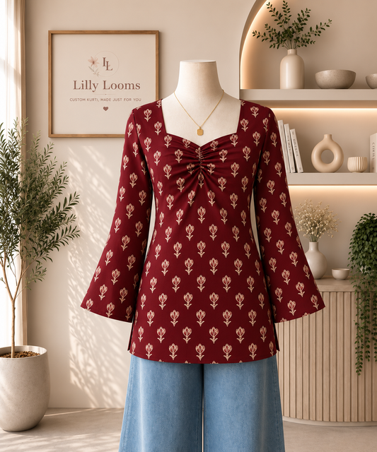 Maroon Cotton Short Kurti