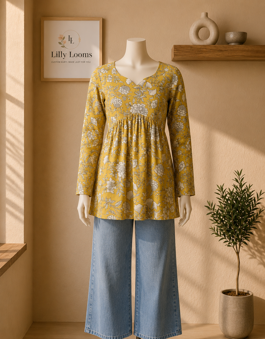Mustard Floral Peplum Top