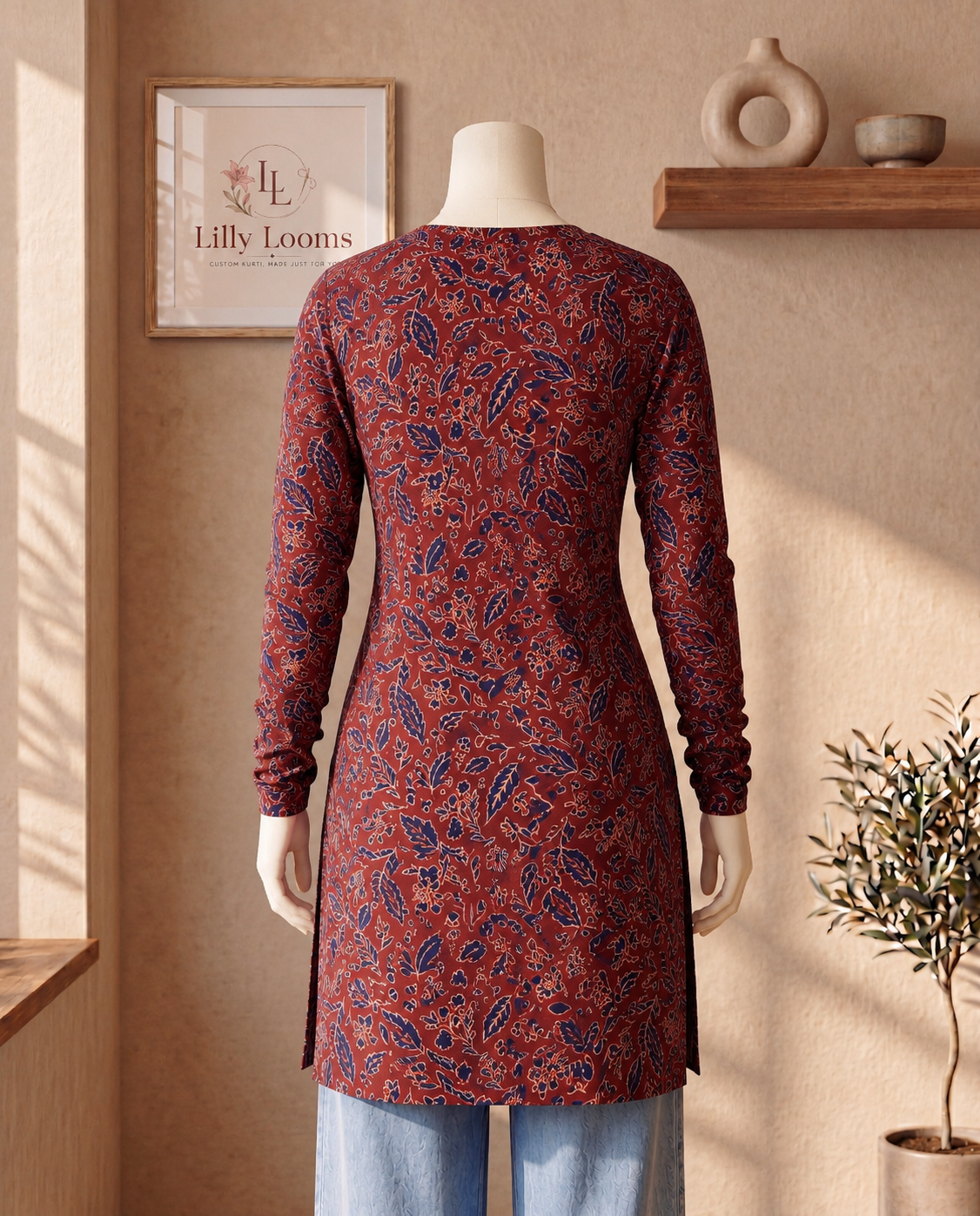 Red Kalamkari Cotton Short Kurti
