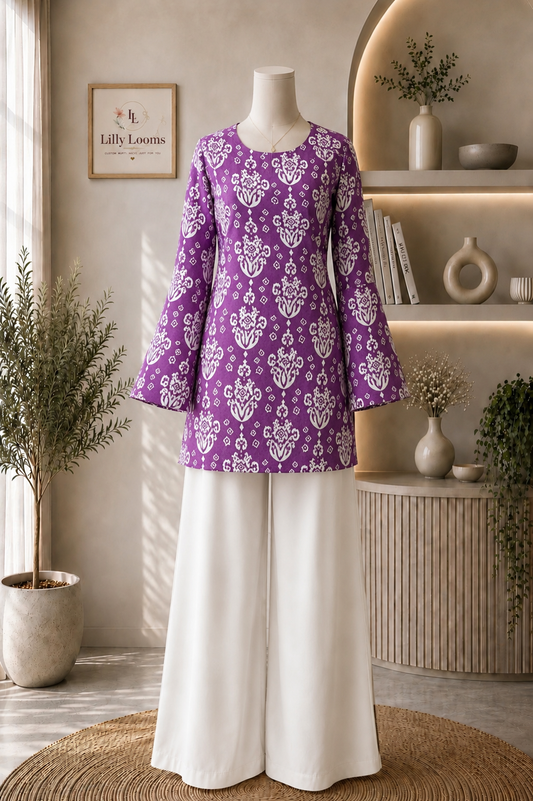 Purple Khadi Cotton Short Kurti