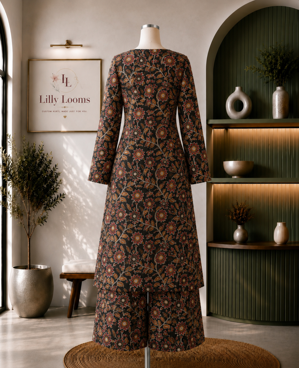 Black Kalamkari Handblock Printed Cotton Co-ord Set