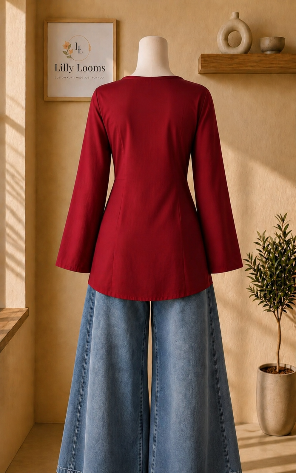Red Cotton Flex Short Kurti