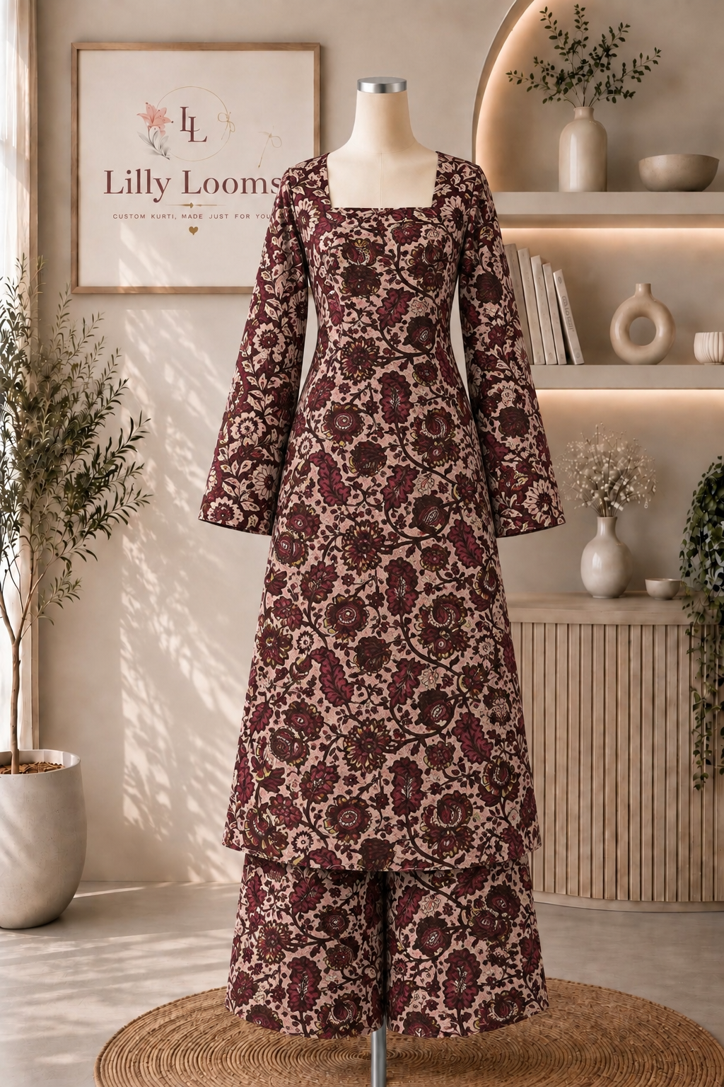 Wine Floral Cotton Co-ord Set
