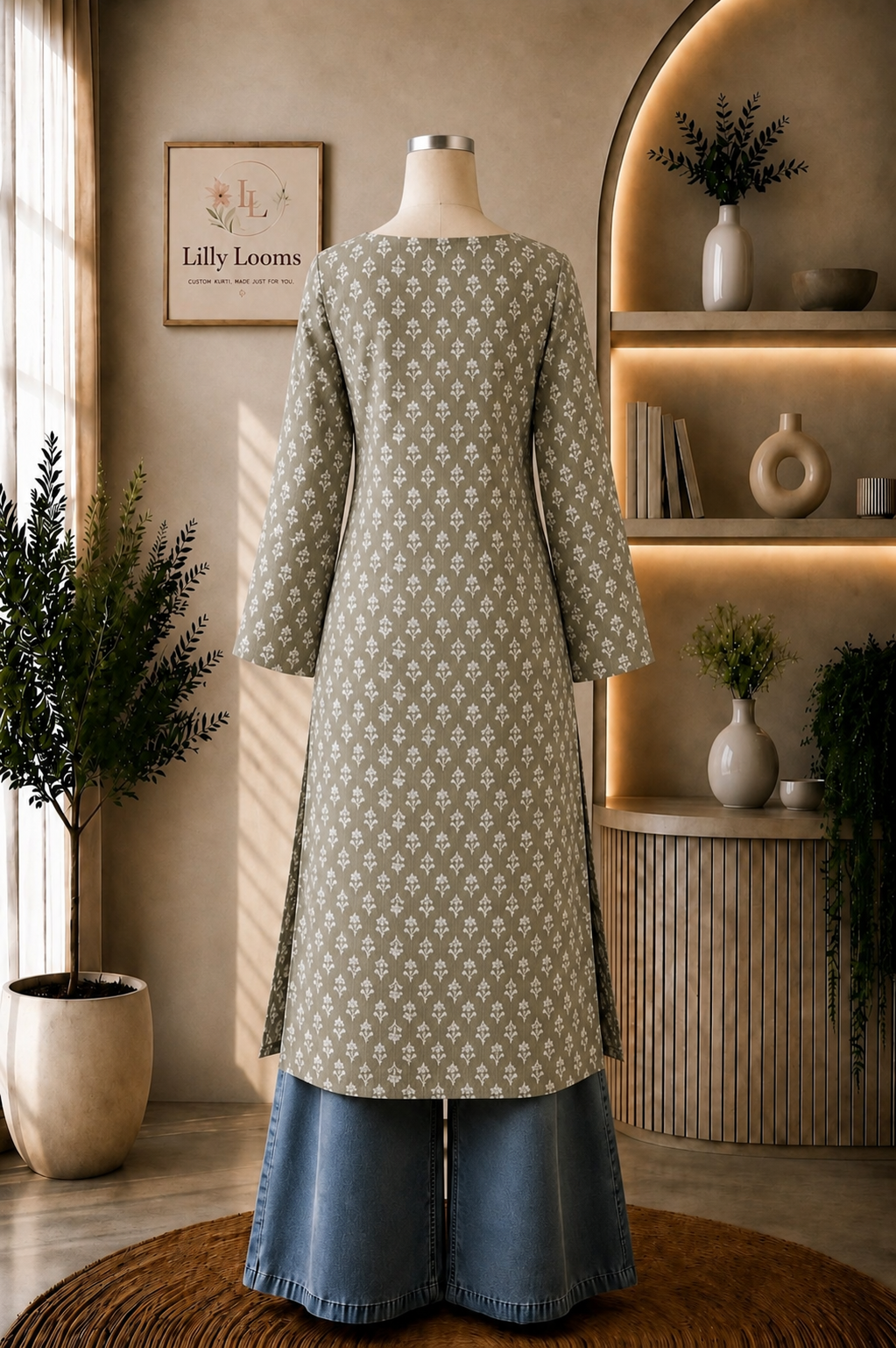 Floral Cotton Kantha Long Straight Kurti
