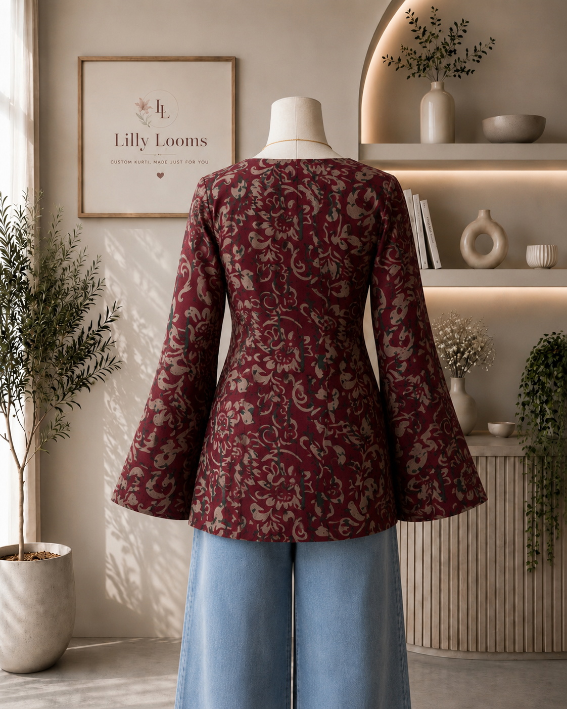 Deep Pink Floral Cotton Short Kurti