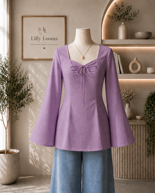 Lilac Cotton Short Kurti With Corset Back