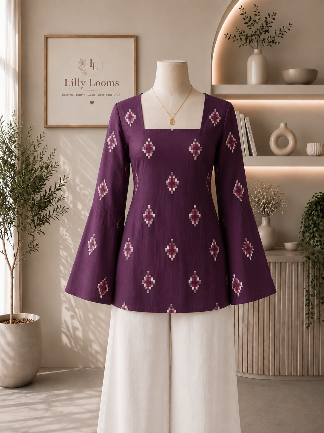 Wine Khadi Cotton Short Kurti