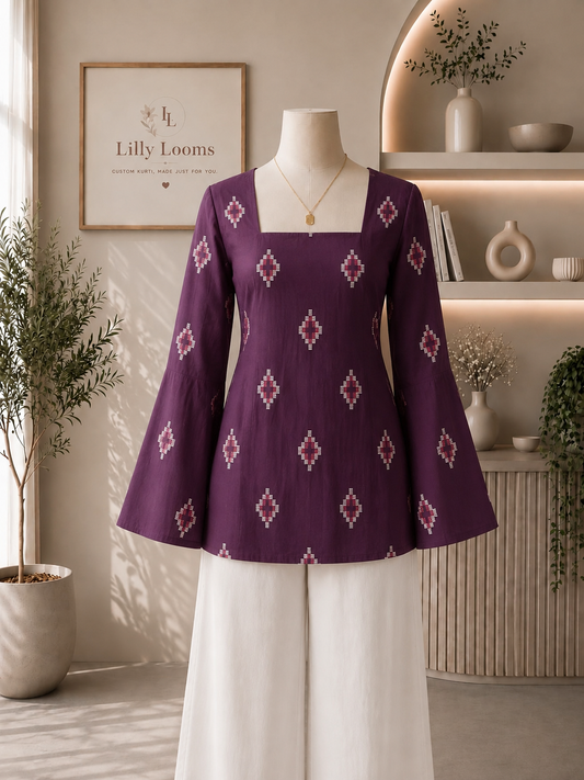 Wine Khadi Cotton Short Kurti