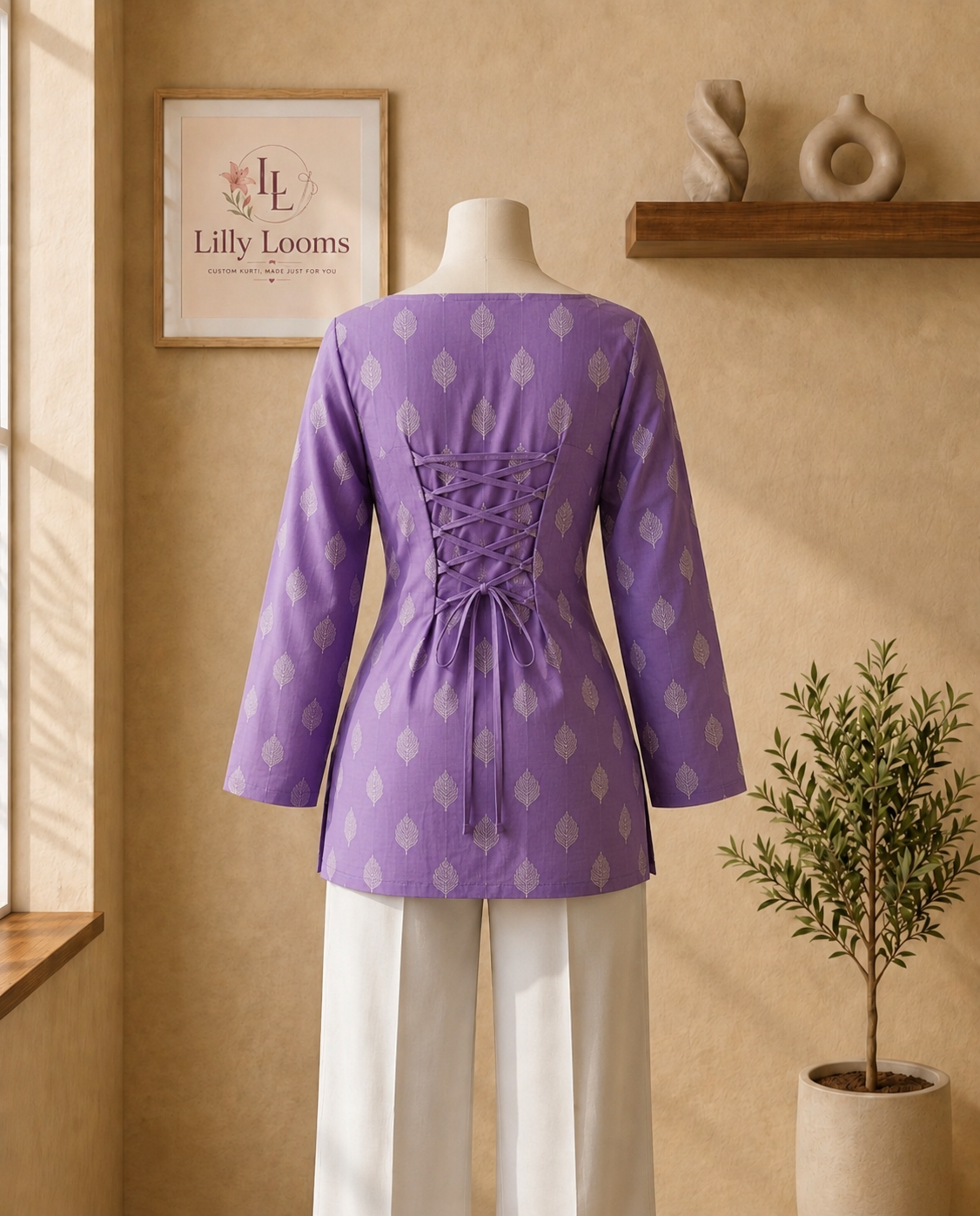 Lavender Leaf Cotton Short Kurti