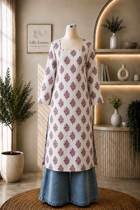 White Cotton Long Straight Kurti