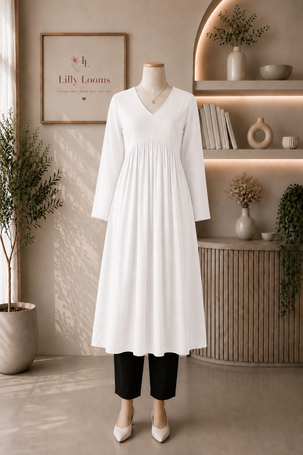 Solid White Cotton Flex Alia Cut Kurti
