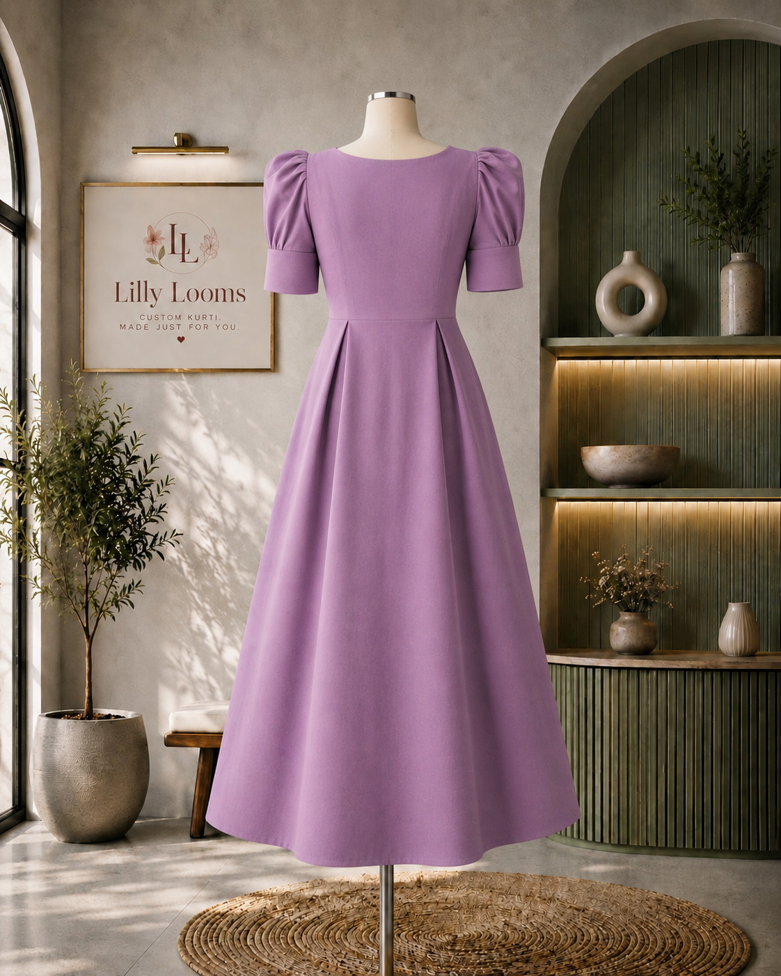 Lilac Premium Cotton Flex Midi Dress