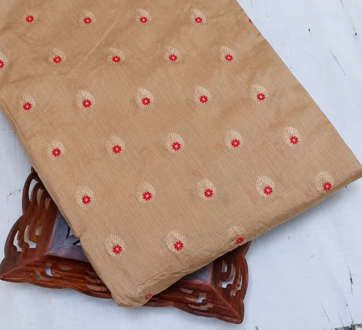 Beige Chanderi Silk Long Straight Kurti With Lining