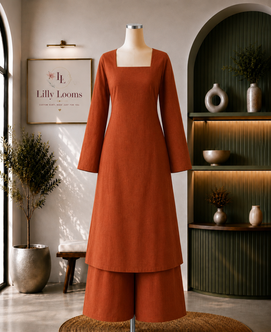 Solid Rust Cotton Co-ord Set