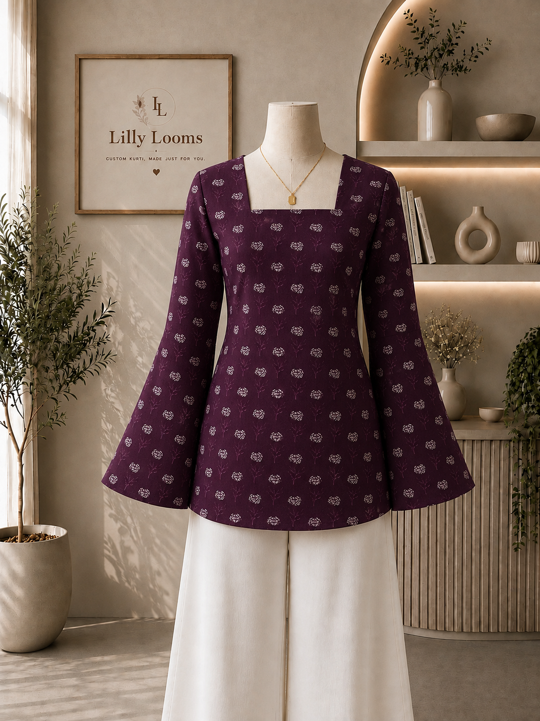 Wine Cotton Short Kurti
