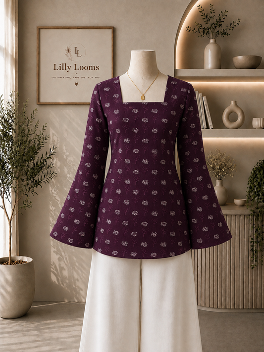 Wine Cotton Short Kurti