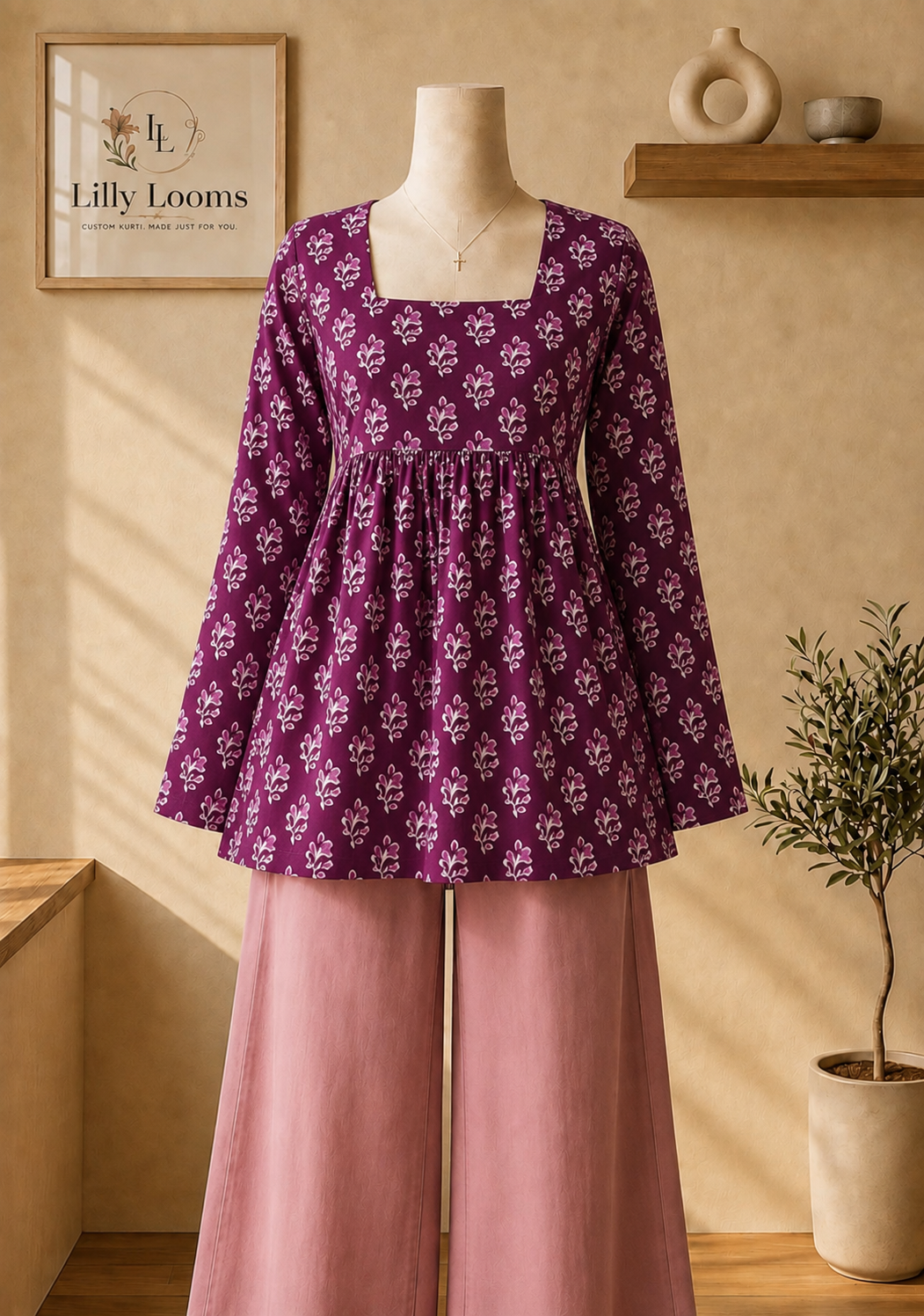 Wine Cotton Short Peplum Top