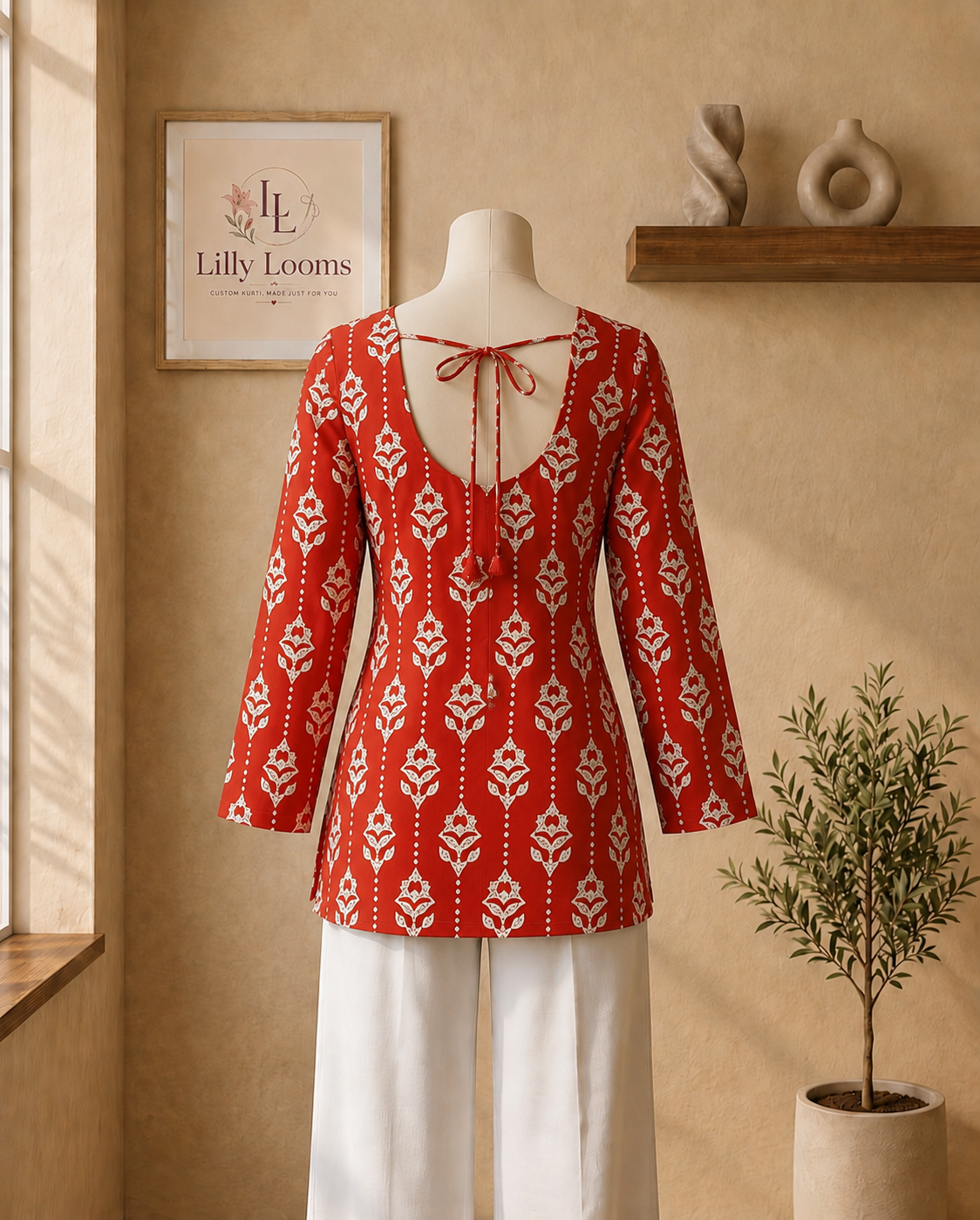 Red Cotton Short Kurti