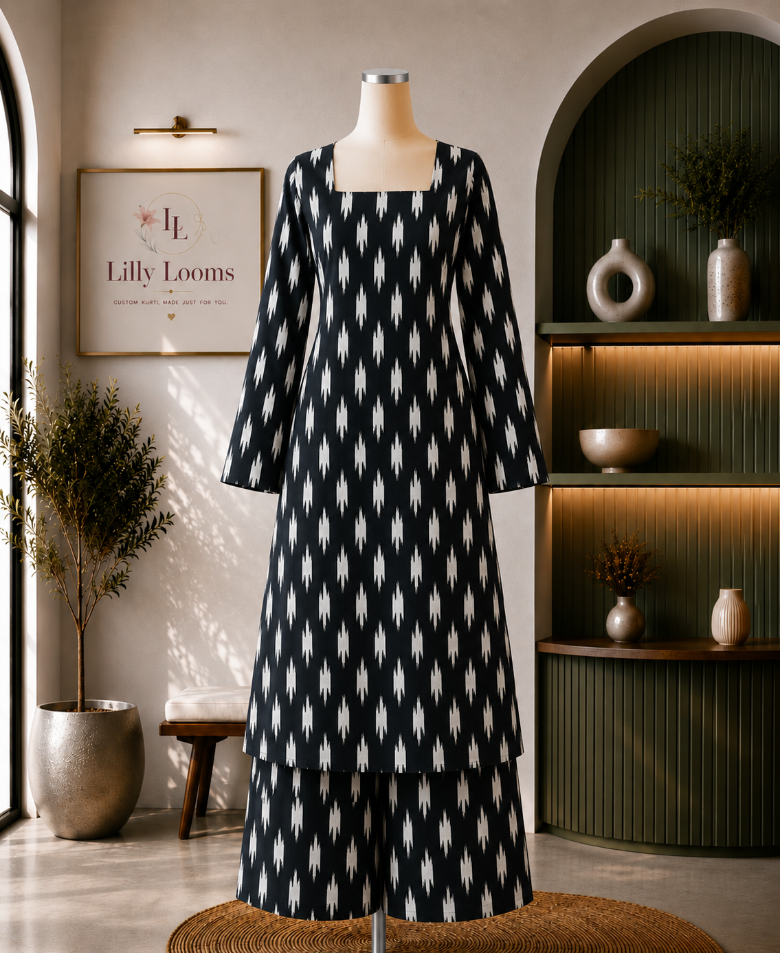 Black Ikkath Printed Cotton Co-ord Set
