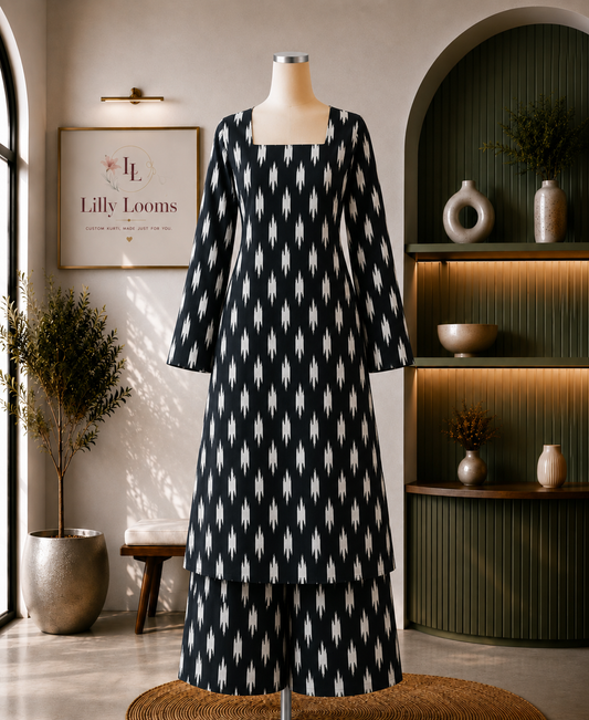 Black Ikkath Printed Cotton Co-ord Set