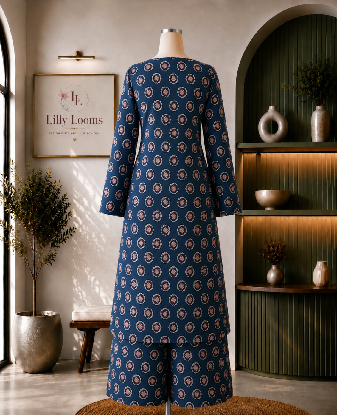 Navy Blue Khadi Cotton Co-ord Set