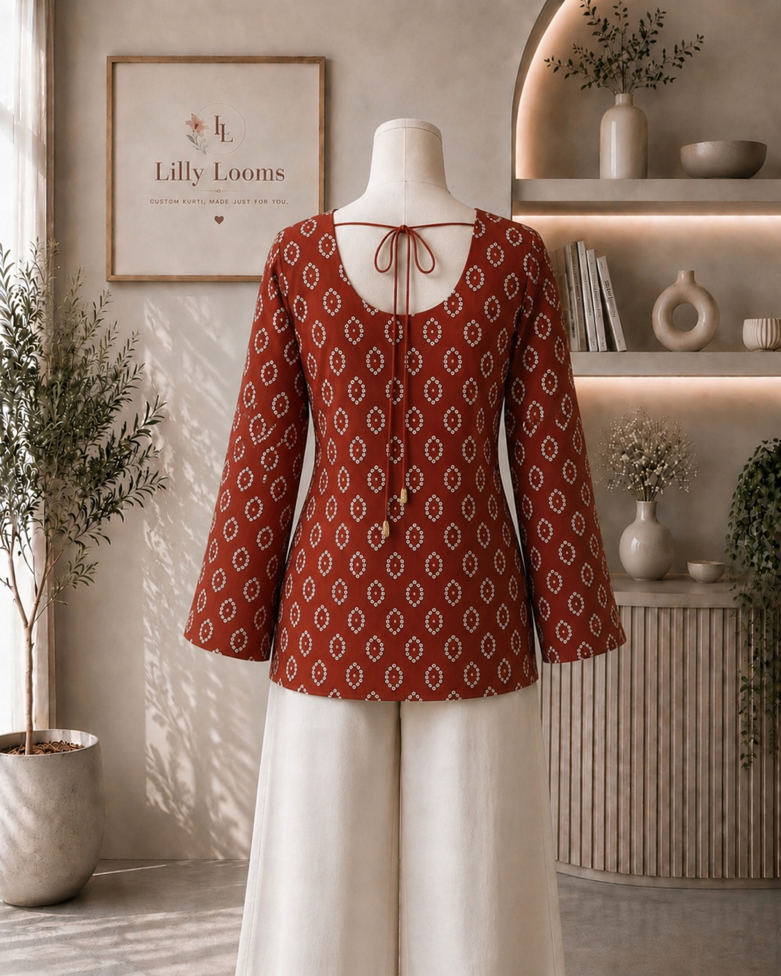 Rust Bandhej Cotton Short Kurti