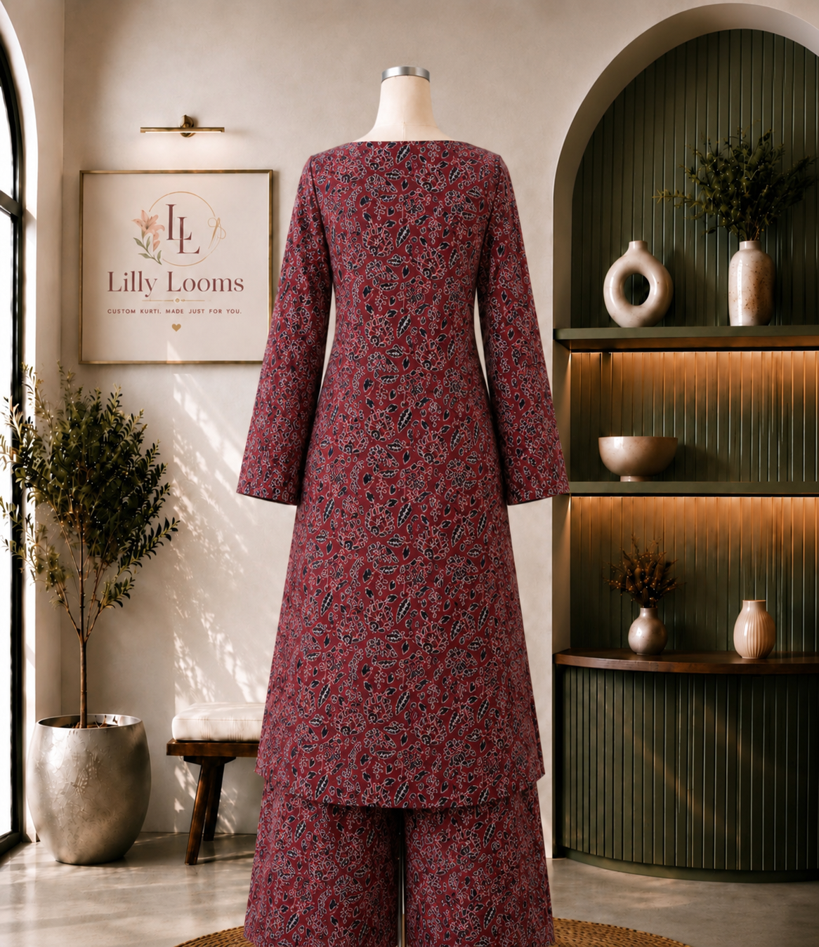Maroon Floral Cotton Co-ord Set