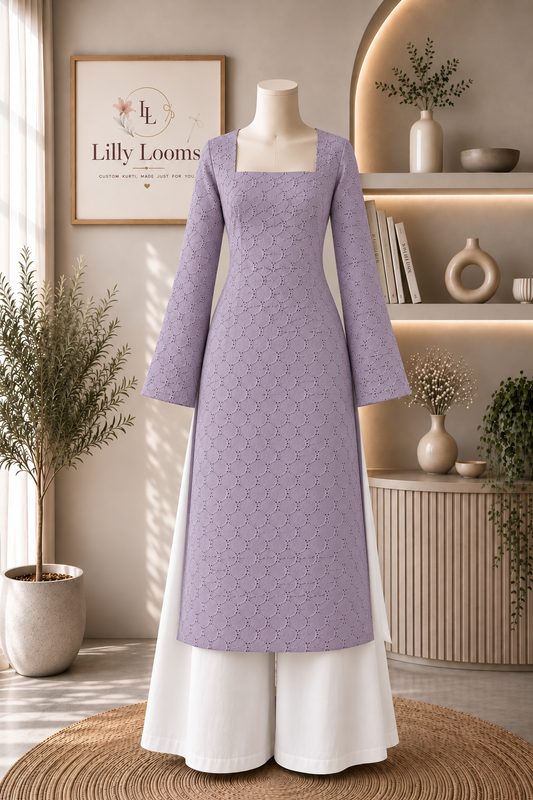 Lilac Cotton Hakoba Long Straight Kurti