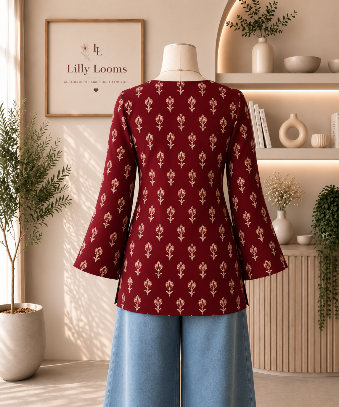 Maroon Cotton Short Kurti