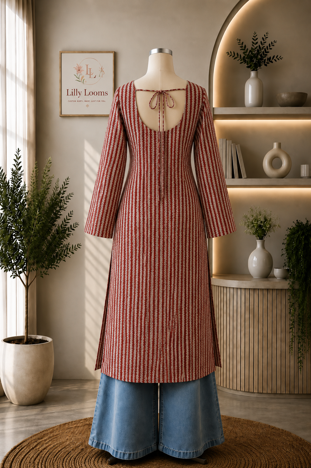 Striped Cotton Long Straight Kurti