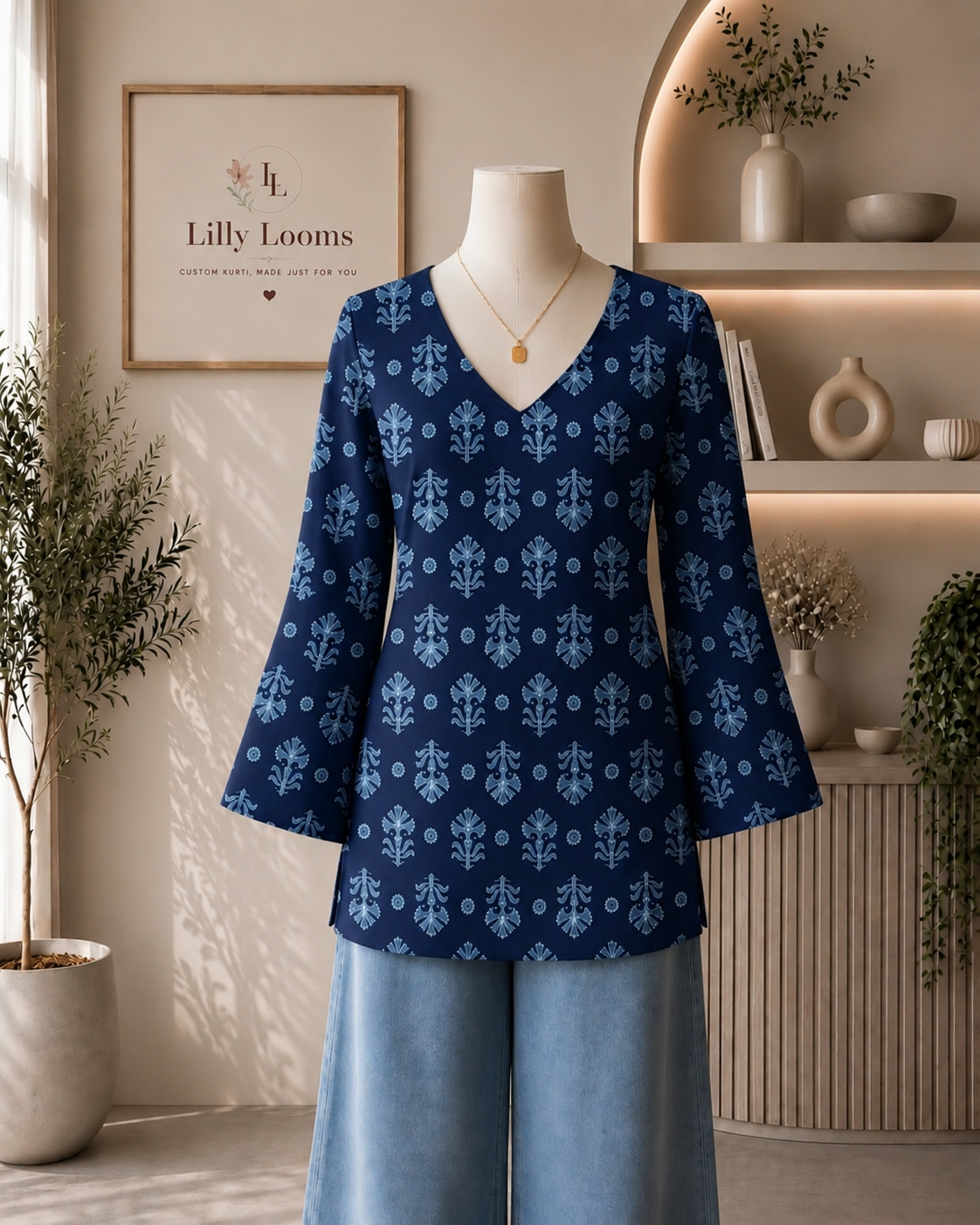Deep Blue Cotton Short Kurti