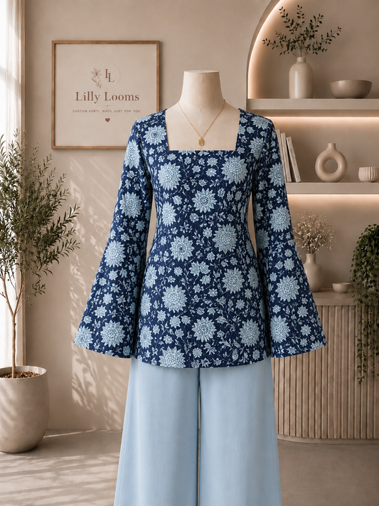 Deep Blue Cotton Kantha Short Kurti