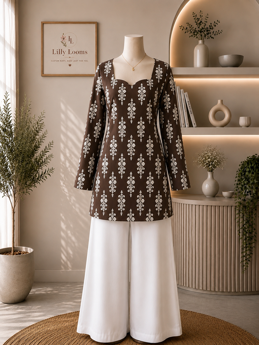 Coffee Brown Cotton Short Kurti