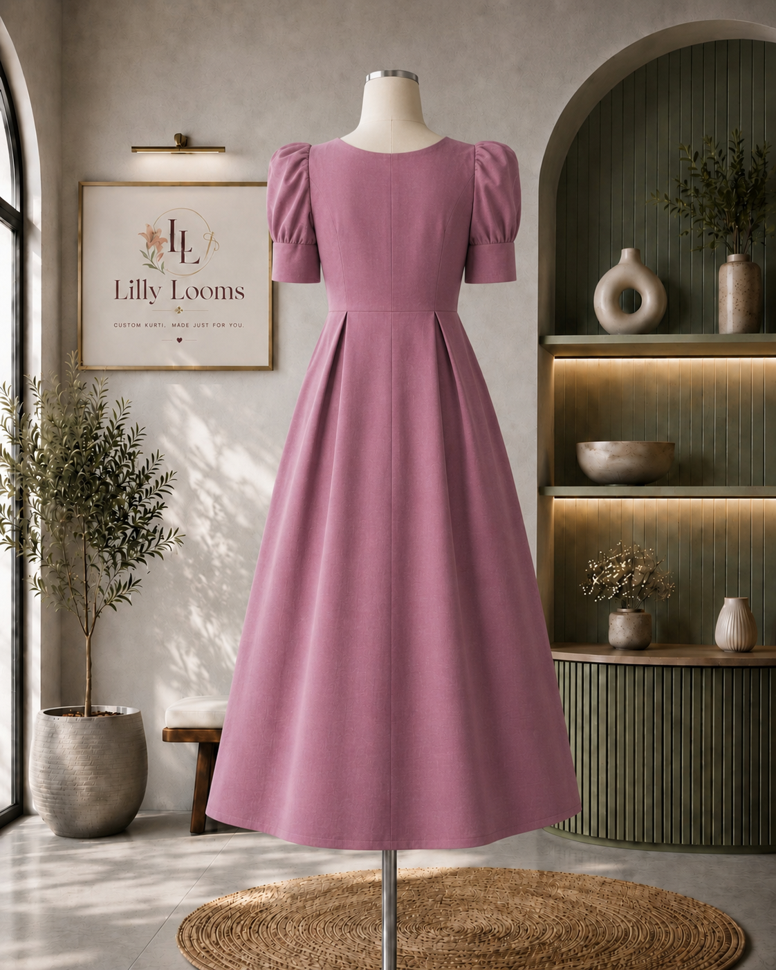 Blush Pink Premium Cotton Flex Midi Dress