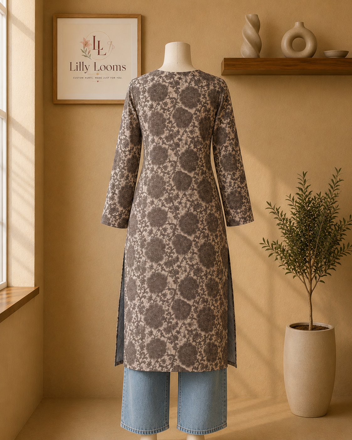 Handblock Printed Cotton Long Straight Kurti