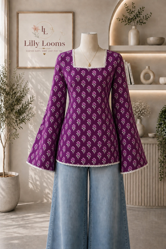 Deep Pink Cotton Short Kurti With Lace