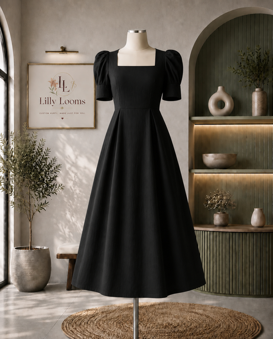 Black Premium Cotton Flex Midi Dress