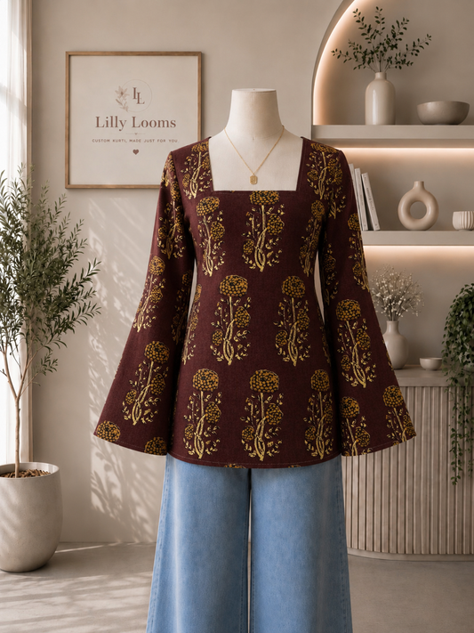Wine Cotton Short Kurti