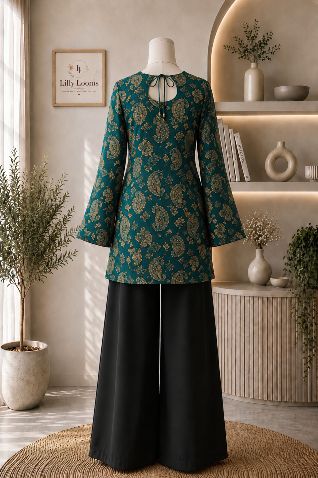 Teal Paisley Cotton Short Kurti