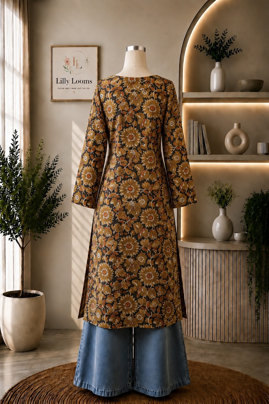Handblock Kalamkari Printed Cotton Long Straight Kurti