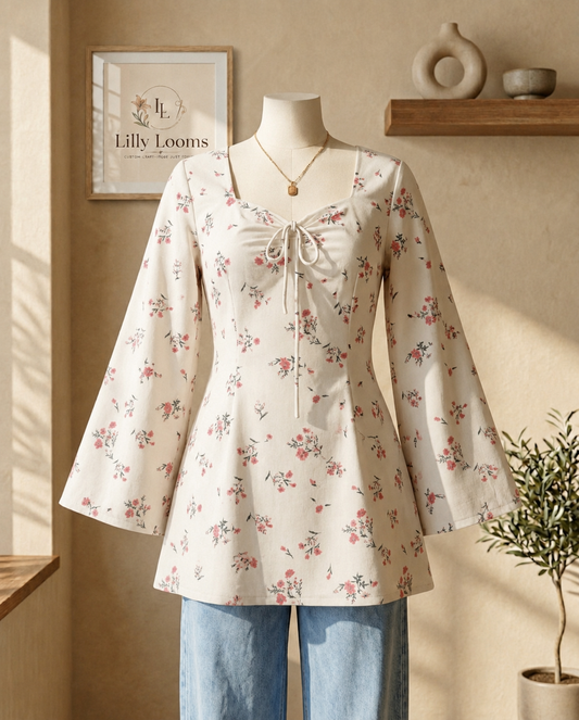 Tie-Up Ivory Blossom Soft Cotton Short Kurti